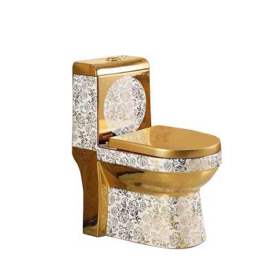 China Double-Flow Bathroom System Flush Floor Standing Wash Basin and Gold Toilet Set for sale