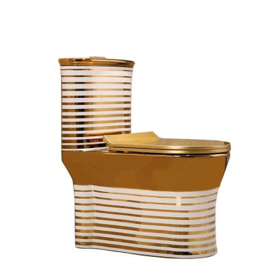 China Gold Ceramic Sanitary Pattern Double-Flow Toilet Ware Plating One Piece Toilet Bowls for sale