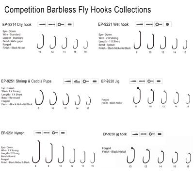 China Eupheng High Carbon Steel Black Nickel Bronzed Color Wholesale Dry Wet Nymph Barbless Fly Fishing Hooks Fly Hook E10 for sale