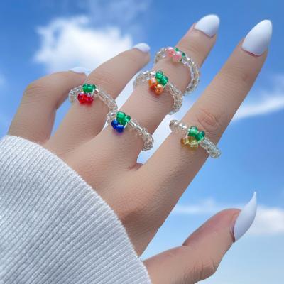 China Colorful Fruit Cherry Rice Beads Ring Joint Ring Set Women CLASSIC simple beaded jewelry 5pcs/set for sale