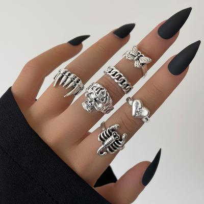 China CLASSIC 6 Piece Set High End Design Scorpion Fangs Butterfly Ring Retro Heart Joint Ring Set for sale