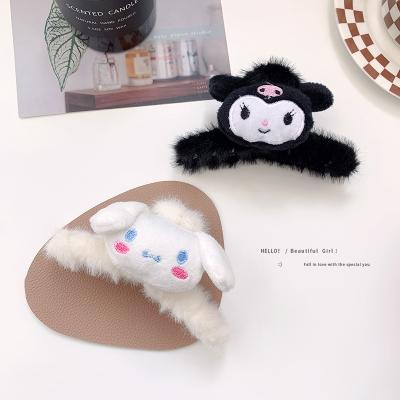 China Hot Selling Fashion Cartoon Plush Claw Cut Hair Accessories Cute Hairpin Dog Kuromi Girl Hair Clip for sale