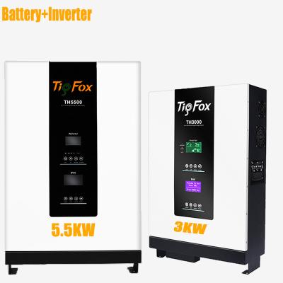 China Support 9 units in parallel TigFox All in One 5kw 3kw 10kw Power Wall Lithium Battery 48v Off Grid Inverter Battery Solar Energy System for sale