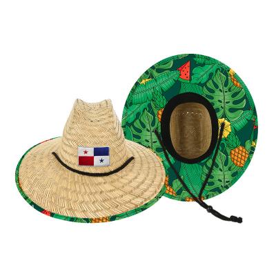 China Customized Surf Verified Patch Logo Natural Grass Lifeguard Straw Hat Summer Man Australia Safari Straw Hat for sale