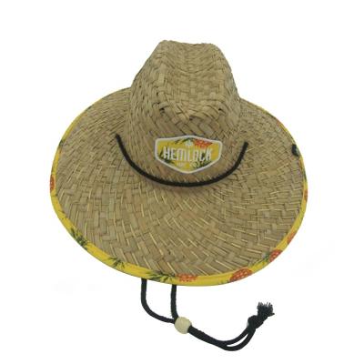 China Verified Customized Wholesale Australia Lifeguard Straw Hat Summer Grass Natural Wide Brim Surf Hat For Sale for sale