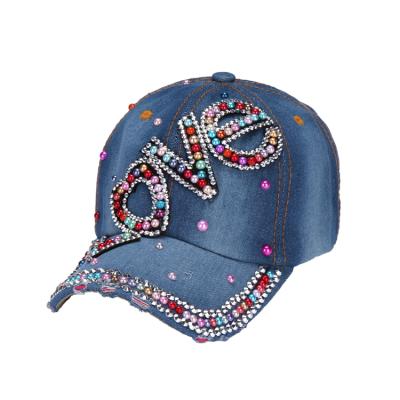 China COMMON small quantity accept love shiny female denim fashion baseball cap crystal color baseball cap custom for sale