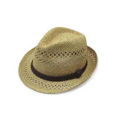 China Character Making Summer Beach Cowboy Hats Vintage Straw Hat Raffia Fedora Hats With Black Braid for sale