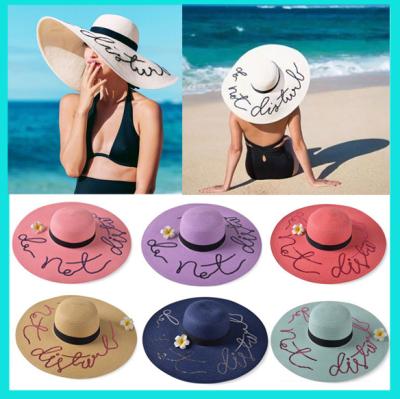 China Character Personalized Vellum Straw Hats Wide Brim Beach Straw Hats Soft Logo Brand Natural Straw Hats for sale