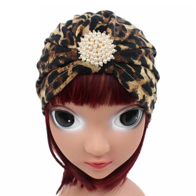 China DecorateÂ   Wholesale Kids Islamic Muslim Leopard Headscarf Fashion Beaded Turban Hat for sale