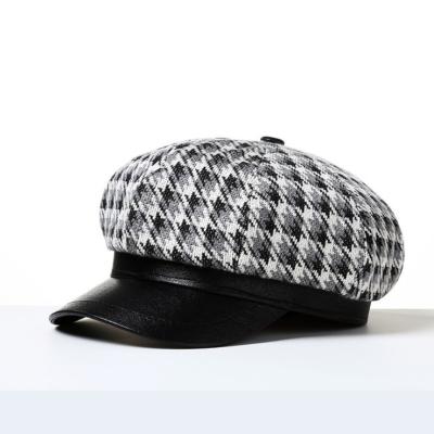 China New Checked Autumn Winter Hats for Casual Painter Women's Caps Winter Beret Wool Hat Newsboy Women Solid Simple Octagonal Ladies Hat Men for sale