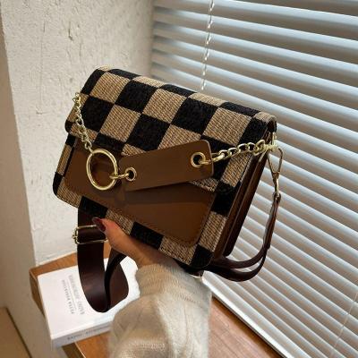 China Fashion Checkerboard Mini Fabric Flap Crossbody Sling Bags For Women 2023 Design Luxury Handbag Brand Shoulder Bag Simple Handbags for sale