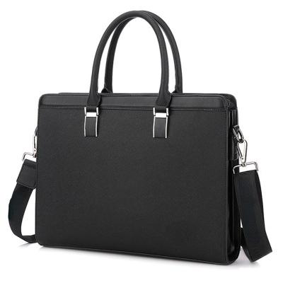 China High Quality Cross Pattern PU Leather Men's Handbag 14 Inch Laptop Briefcase Business Bag Multilayer Professional Men's Bag for sale