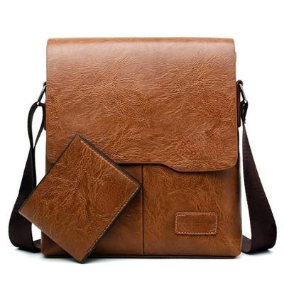 China Wholesale Custom PU Leather Business Vintage Men's Single Shoulder Bag Single Shoulder Bag Cross - Body Messenger Bag Wallet Set for sale