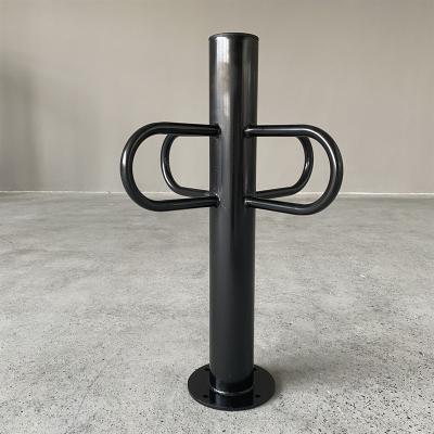 China Surface Mounted Type 4 Capacity Single Post Carbon Steel Bicycle Hitch Parking Bollard Racks for sale