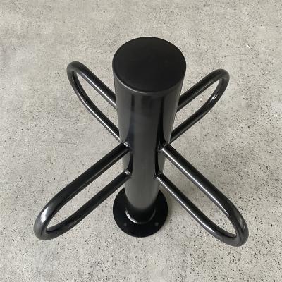 China Carbon Steel Bicycle Post Hitch 4 Secure Ring Style Black Powder Coat Bike Parking Bollard With Round Arms for sale