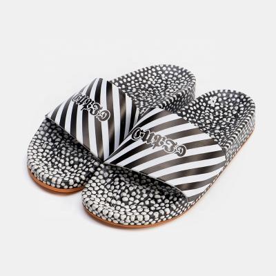 China Cushioning Custom Logo Stripes Black And White Slippers Mens House Casual Soft Custom Slips Buying Slippers Slippers With Women for sale