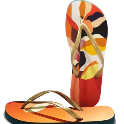 China Women's Strappy Designer Slides Slippers Cheap Wholesale Rubber Cushioning Customized Graphic Print Custom Flip Flops For Women Beach Shoes for sale