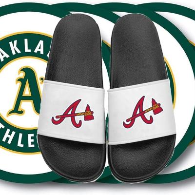 China Cushioning Custom Sports Black Pictures Printed Hotel Slippers Customized Contracted PVC Shoes Baseball Team Custom Slides Slippers For Men for sale