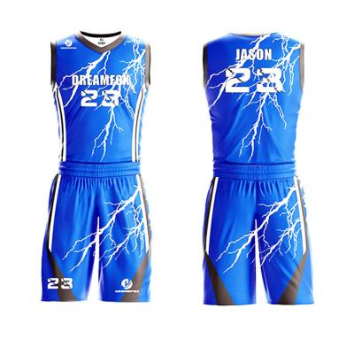 China Wholesale High Quality Latest Lightning Color Custom Antibacterial Blue Tank Top Basketball Uniform Printing Your Club Logo Design for sale