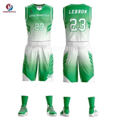 China OEM Antibacterial Service Custom Female Basketball Uniforms Design, Wholesale Cheap Basketball Tank Top Green White T-shirt for sale