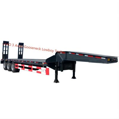 China Hot sale 3 axle 4 axle 60 truck trailer 80 100 ton low bed heavy duty gooseneck loader lowboy lowbed truck semi trailer for sale