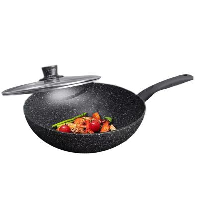 China New Style 30CM Induction Workable Bottom Wok Aluminum Marble Stone Coating Non Stick Wok Pan With Soft Handle for sale