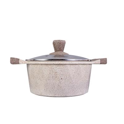 China New Arrival Sustainable Diamond Granite Coating Cream Induction Bottom Stick Non Die Cast Aluminum Casserole With Lid for sale