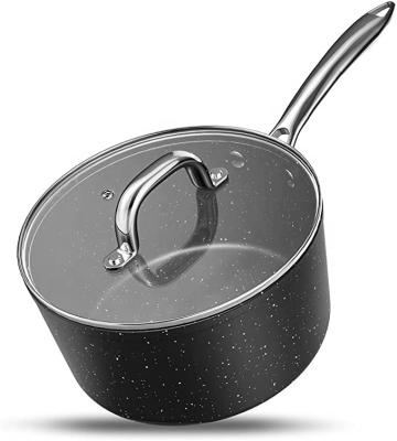 China JEETEE Sustainable Cookware Stick Granite Cast Aluminum Non Marble Coating Cooking Pans Induction Milk Pan Stone Cooking Pot With Lid for sale