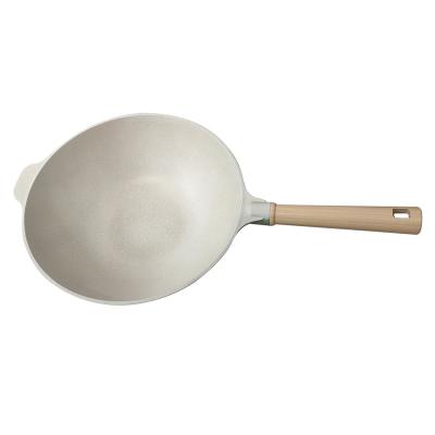 China 32CM Durable Aluminum Wok Frying Pan With Induction Bottom And Wooden Handle for sale