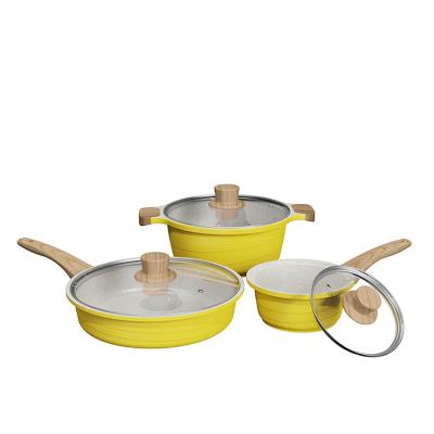 China Factory sustainable aluminum die cast marble granite liner non-stick kitchen pot cookware set for sale