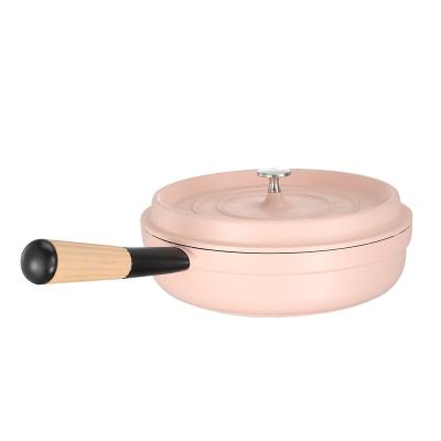 China Viable French Rose Color Die Casting Aluminum Non-Stick Deep Fryer Pan With Lid for sale