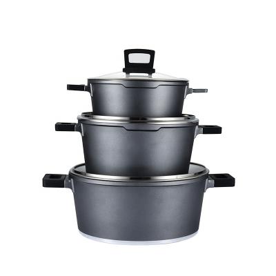 China 6 PCS Sustainable Non Stick Die Cast Marble Cookware Aluminum Insulated Hot Pot Set With Glass Lid for sale