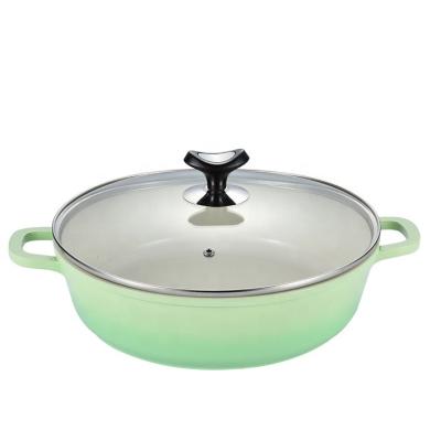 China Sustainable Induction Gradient Green Ceramic Coating Non-Stick Aluminum Casserole Shallow Dish With Glass Lid for sale