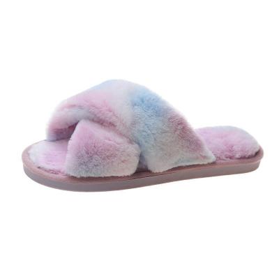 China Wholesale Fashion Trend Winter Non-slip Fluffy Furry Slippers Sheepskin Faux Fur Winter Women's Ladies Home Slippers for sale