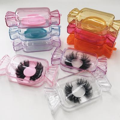 China Hot Sale Box Crisscross Candy Eyelashes For Sale Box 3D 5D 25mm Mink Lashes Custom Packaging Eyelash for sale