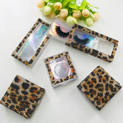 China Colorful Glitter Leopard Print Rhinestone Eyelashes Packaging Box For 3D 5D Mink Eyelashes Custom Lash Box for sale