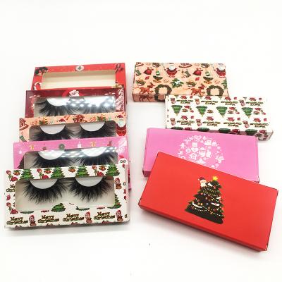 China Long Christmas Hot Sale Natural Lash Box 25mm 3D Real Mink Lashes Custom Logo Christmas Lash Box Empty for sale