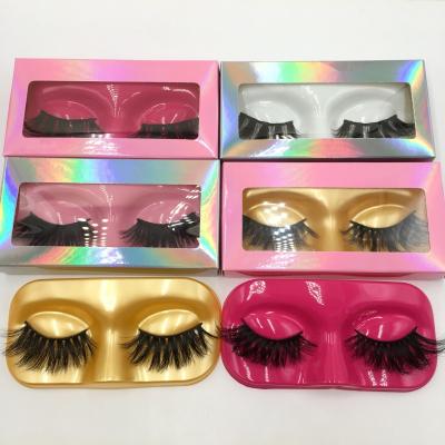 China Popular streaks long dramatic lashes styles 25mm Mink Eyelash with Tray Pink face and 3d holographic box lashes for sale