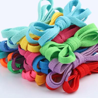 China Hotsale Flat Colorful 8mm Wide Flat Laces Shoe String Plastic Tips Shoe Laces 120cm Long Allow Customized Logo for sale