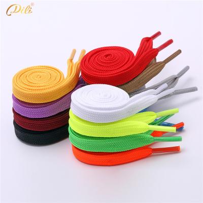 China Custom Cheap Flat Logo Design Shoestring Laces 120cm Polyester Shoe Laces Wholesale Colorful Flat 10mm Width for sale