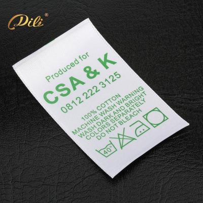 China Sustainable Wholesale Satin Fabric Garment Care Label Custom Design Washing Instruction Label For Clothing for sale