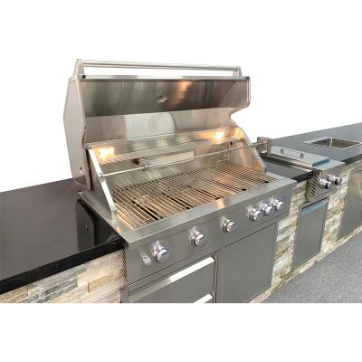 China Easily Assembled BBQ Outdoor Island Kitchen Stainless Steel Built In 5 Burner Gas Grill for sale