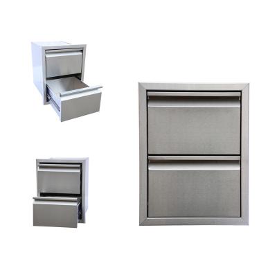 China Modern Stainless 304 NO.4 Finishing Outdoor Kitchen Storage Workbench In Double Drawer Cabinet for sale