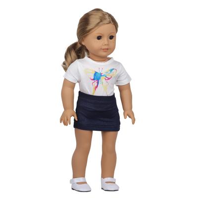 China 2022 American direct cartoon toy factory doll girl T-shirt and skirt set 18 inch doll fashion T-shirt and skirt set for sale