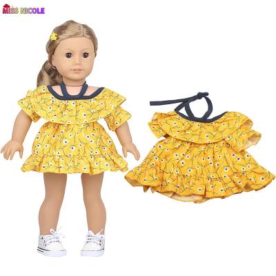 China 2022 Hot Selling Amazon Toy Cartoon American Girl Doll Yellow Flower Dress 18 Inch Fashion Yellow Flower Dress for sale