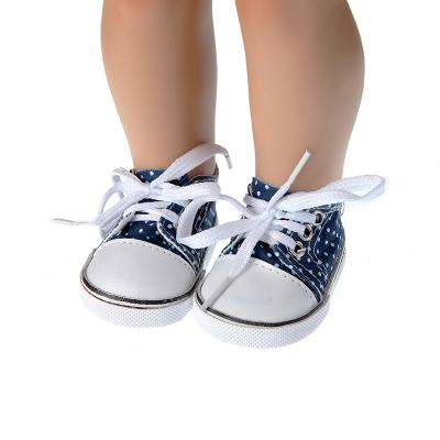 China 2022 American Cartoon Toy Amazon Hot Selling Doll Girl's Polka Dot Canvas Shoes 18 Inch Polka Dot Canvas Shoes for sale