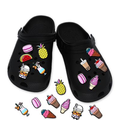 China Custom Shoe Charm Tops Selling Custom Rubber Ice Cream Drink Food Crocodile Designer Shoes Charm In 2021 for sale