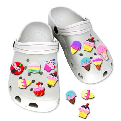 China Custom Ice Cream Food Cake Charm Soft Clog PVC Customized Decorations Style Lace Croc Shoe Charm for sale