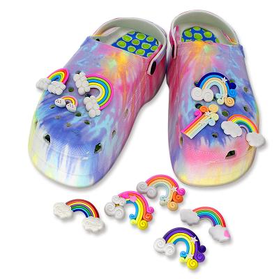 China Cheap Custom New Hot Sale Designer Custom Clog Charm Lets Soft PVC Cartoon Croc Shoe Charm Rainbow For Charming Lady for sale