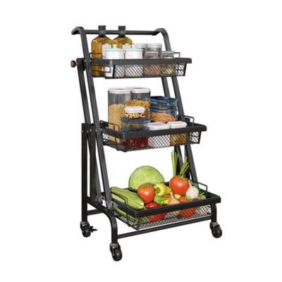 China Serving Storage 3 Tier Metal Food Roll Cart Kitchen Storage Cart for sale